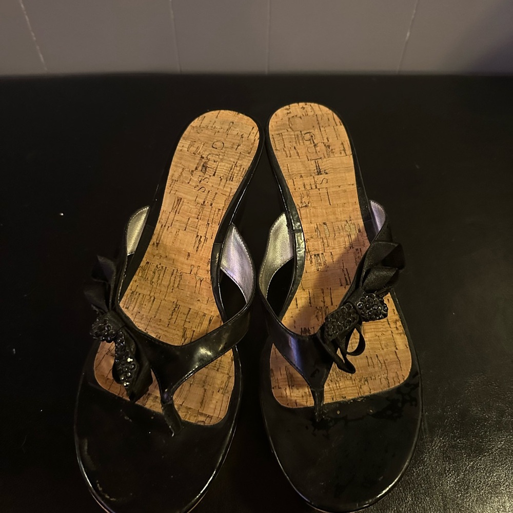 Guess Black Sandals with Bow Accent